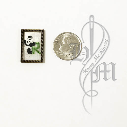 Petit point Panda with Name Initial R w/ wooden frame